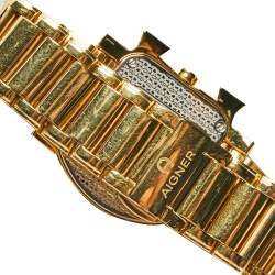 مملوكة مسبقًا ساعة يد نسائية أيغنر جينوا ديو A31600  ستانلس ستيل مطلي بالذهب وصدف وألماس 34 مم مع طقم قلادة وأقراط 