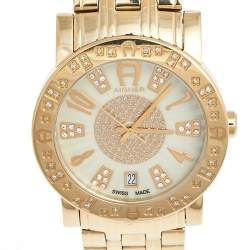 Aigner Mother of Pearl Gold Plated Stainless Steel Cortina A26100 Women's Wristwatch 38 mm
