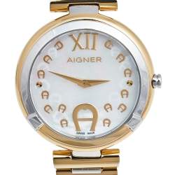 Pre Owned Aigner Mother of Pearl Two Tone Stainless Steel Gorizia A106200 Women's Wristwatch 33 mm