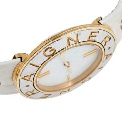 Pre Owned Aigner Mother of Pearl Two Tone Stainless Steel Leather Aversa A51300 Women's Wristwatch 35 mm