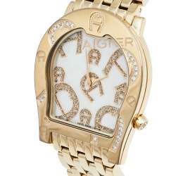 مملوكة مسبقًا Aigner Mother of Pearl Gold Plated Stainless Steel Ravenna Nuovo A25100 Women's Wristwatch 33 mm