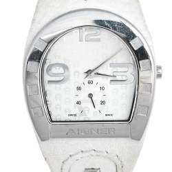 Pre Owned Aigner White Stainless Steel Leather Capri A19200 Women's Wristwatch 30 mm
