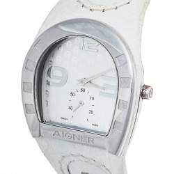 Pre Owned Aigner White Stainless Steel Leather Capri A19200 Women's Wristwatch 30 mm