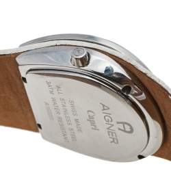 Pre Owned Aigner White Stainless Steel Leather Capri A19200 Women's Wristwatch 30 mm