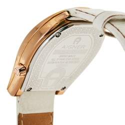 Pre Owned Aigner White Rose Gold Plated Stainless Steel Leather Verona Nuovo A22100  Women's Wristwatch 33 mm