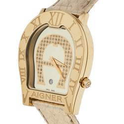 Pre Owned Aigner Champagne Gold Plated Stainless Steel Verona Nuovo 44 A22000 Women's Wristwatch 38 mm