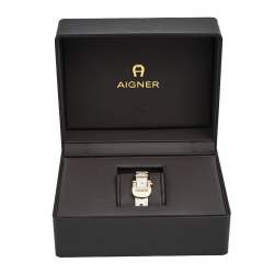 مملوكة مسبقًا Aigner Mother of Pearl Gold Plated Stainless Steel Leather Cesena A53200 Women's Wristwatch 20 mm