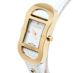 مملوكة مسبقًا Aigner Mother of Pearl Gold Plated Stainless Steel Leather Cesena A53200 Women's Wristwatch 20 mm