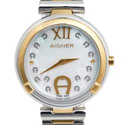 Pre Owned Aigner Mother of Pearl Two-Tone Stainless Steel Gorizia A106200 Women's Wristwatch 33 mm