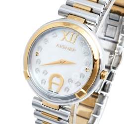 Pre Owned Aigner Mother of Pearl Two-Tone Stainless Steel Gorizia A106200 Women's Wristwatch 33 mm