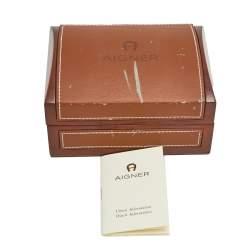 Pre Owned Aigner Mother of Pearl Stainless Steel Diamond Leather Verona A01200 Women's Wristwatch 25 mm