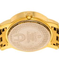 Pre Owned Aigner Mother of Pearl Gold Plated Stainless Steel Cortina A26300 Women's Wristwatch 36 mm