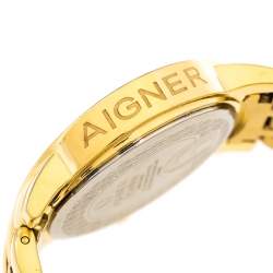 Pre Owned Aigner Mother of Pearl Gold Plated Stainless Steel Cortina A26300 Women's Wristwatch 36 mm