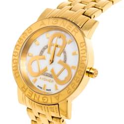 Pre Owned Aigner Mother of Pearl Gold Plated Stainless Steel Cortina A26300 Women's Wristwatch 36 mm