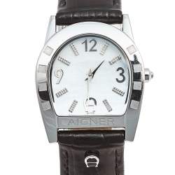 Pre Owned Aigner Mother of Pearl Stainless Steel Leather Asti A32200 Women's Wristwatch 26 mm