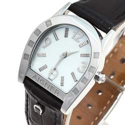 Pre Owned Aigner Mother of Pearl Stainless Steel Leather Asti A32200 Women's Wristwatch 26 mm
