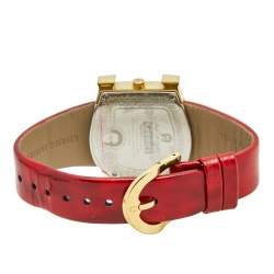 Pre Owned Aigner White Yellow Gold Plated Stainless Steel Leather Genua A31000 Women's Wristwatch 39 mm