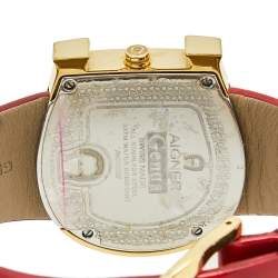 Pre Owned Aigner White Yellow Gold Plated Stainless Steel Leather Genua A31000 Women's Wristwatch 39 mm