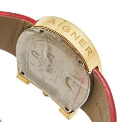 Pre Owned Aigner White Yellow Gold Plated Stainless Steel Leather Genua A31000 Women's Wristwatch 39 mm