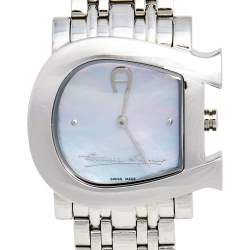 Pre Owned Aigner Mother Of Pearl Stainless Steel Genua Due A31600 Women's Wristwatch 31 mm