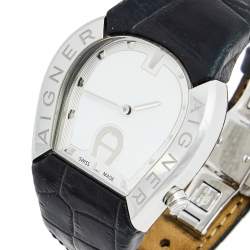 Pre Owned Aigner Mother of Pearl Stainless Steel Leather Cremona A40200 Women's Wristwatch 36 mm