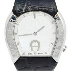 Pre Owned Aigner Mother of Pearl Stainless Steel Leather Cremona A40200 Women's Wristwatch 36 mm