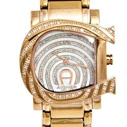 Pre Owned Aigner Mother of Pearl Rose Gold Plated Stainless Steel Genua Due A31600 Women's Wristwatch 31 mm