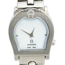 Pre Owned Aigner Mother of Pearl Stainless Steel Ravenna Quadro A02200 Women's Wristwatch 24 mm