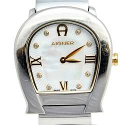 Pre Owned Aigner Mother of Pearl Two Tone Stainless Steel Messina A40200 Women's Wristwatch 29 mm