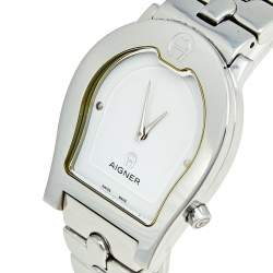 Pre Owned Aigner White Stainless Steel Ravenna A02106 Women's Wristwatch 33 mm