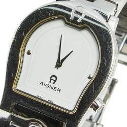 Pre Owned Aigner White Stainless Steel Ravenna A02106 Women's Wristwatch 33 mm
