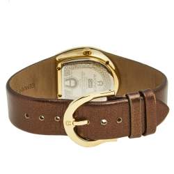 Pre Owned Aigner Beige Yellow Gold Plated Stainless Steel Leather Capri A19200 Women's Wristwatch 30 mm