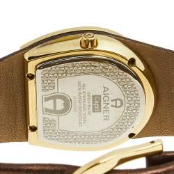 Pre Owned Aigner Beige Yellow Gold Plated Stainless Steel Leather Capri A19200 Women's Wristwatch 30 mm