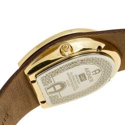Pre Owned Aigner Beige Yellow Gold Plated Stainless Steel Leather Capri A19200 Women's Wristwatch 30 mm