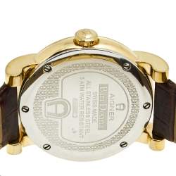 Pre Owned Aigner Mother Of Pearl Gold Plated Stainless Steel Leather Bari Donna A37200 Women's Wristwatch 41 mm