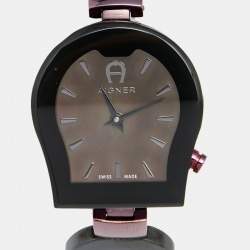 Pre Owned Aigner Black Mother of Pearl Ceramic PVD Coated Stainless Steel Savona Ceramic A33200 Women's Wristwatch 24 mm