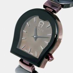 Pre Owned Aigner Black Mother of Pearl Ceramic PVD Coated Stainless Steel Savona Ceramic A33200 Women's Wristwatch 24 mm