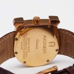 Aigner White Mother of Pearl Gold PVD Coated Stainless Steel Leather Genua A31600 Women's Wristwatch 31 mm