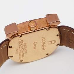Aigner White Mother of Pearl Gold PVD Coated Stainless Steel Leather Genua A31600 Women's Wristwatch 31 mm