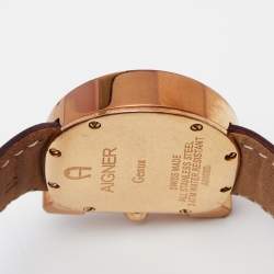 Aigner White Mother of Pearl Gold PVD Coated Stainless Steel Leather Genua A31600 Women's Wristwatch 31 mm