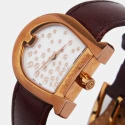 Aigner White Mother of Pearl Gold PVD Coated Stainless Steel Leather Genua A31600 Women's Wristwatch 31 mm