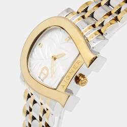 Pre Owned Aigner White Leaves Two-Tone Stainless Steel Genua Due A31600 Women's Wristwatch 31 mm