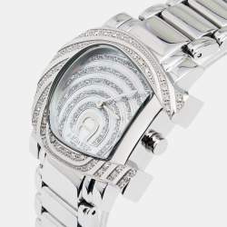 Pre Owned Aigner White Mother of Pearl Stainless Steel Diamonds Genua Due A31600 Women's Wristwatch 31 mm