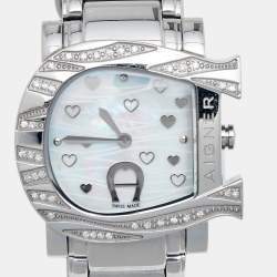 Pre Owned Aigner Mother of Pearl Stainless Steel Genua Due A31600 Women's Wristwatch 31 mm