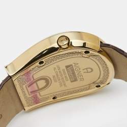 Pre Owned Aigner Brown Gold Plated Stainless Steel Leather Venezia A39200 Women's Wristwatch 36 mm