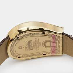 Pre Owned Aigner Brown Gold Plated Stainless Steel Leather Venezia A39200 Women's Wristwatch 36 mm