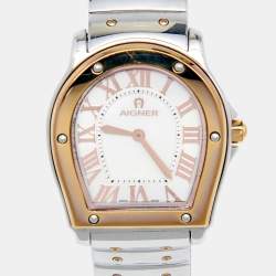 Pre Owned Aigner Mother of Pearl Two Tone Stainless Steel Signa 105200 Women's Wristwatch 33 mm .