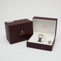 Pre Owned Aigner Mother of Pearl Two Tone Stainless Steel Signa 105200 Women's Wristwatch 33 mm .