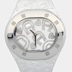 Pre Owned Aigner Silver Stainless Steel Leather Ravello A21200 Women's Wristwatch 34 mm