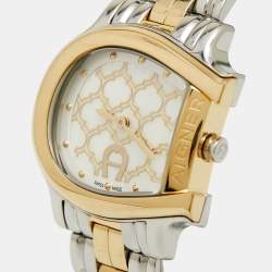 Pre Owned Aigner Mother of Pearl Two Tone Stainless Steel Cesena A132200 Women's 32 mm